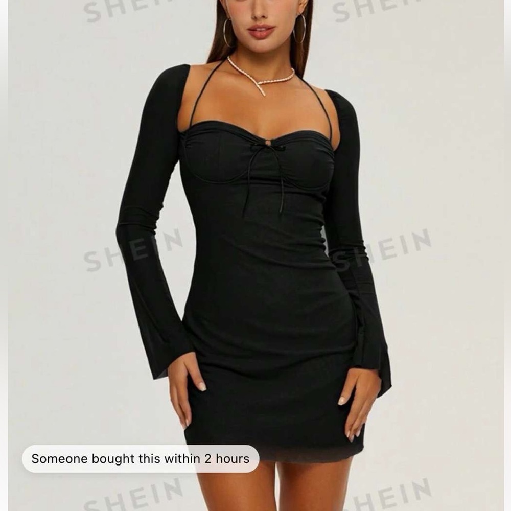 Shein black long sleeve mini dress